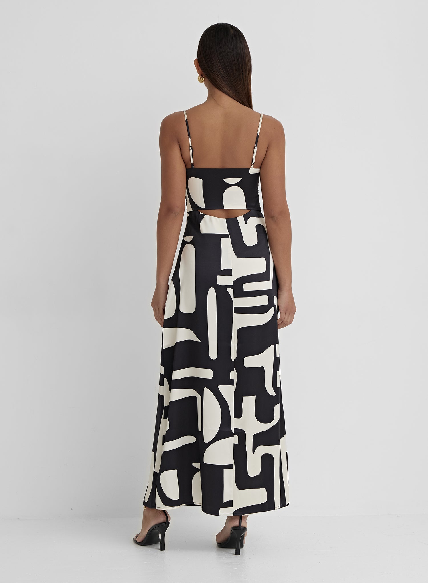 Abstract Print Satin Cut Out Detail Dress